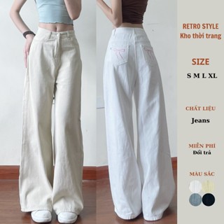 Quần jean ống rộng dáng loe phối túi thêu hình nơ Retrostyle Back to School đi học đi chơi đi làm
