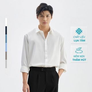 Áo sơ mi nam tay dài ZGO sơ mi trắng form rộng, vải lụa tăm cao cấp phong cách Hàn Quốc