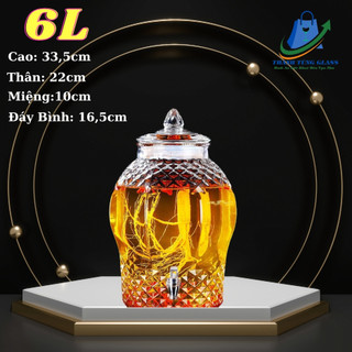 Bình ngâm rượu thủy tinh họa tiết kim cương 6 lít ( DUNG TÍCH THỰC 5L )
