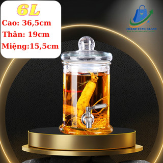 Bình Ngâm Rượu Thủy Tinh Dáng Trụ trơn 6 Lít ( DUNG TÍCH THỰC 5.2L )