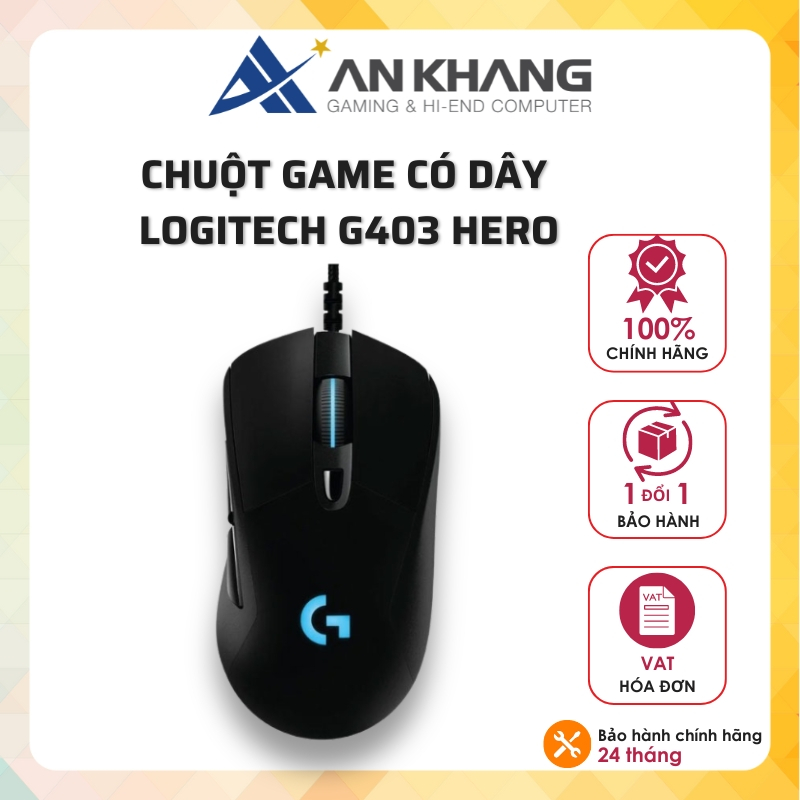 Chuột game có dây Logitech G403 Hero RGB - cảm biến 25k, công thái học, nhẹ 87g Chính hãng Bảo hành 24 tháng