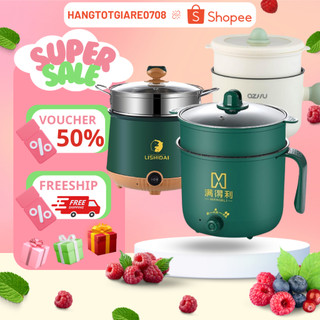 Nồi Lẩu Điện Đa Năng 2 NẤC NHIỆT Kèm Giá Hấp Có Tay Cầm Tiện Dụng 18cm, Nồi Lẩu Hấp Mini 2 Tầng Cao Cấp