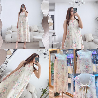 Váy tơ hoa buộc nơ lưng 2 lớp