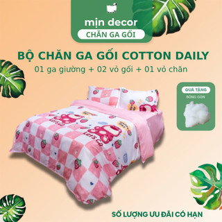 Bộ Chăn Ga Gối Cotton 3D Mịn Decor, Ga Giường Bo Chun 20cm, Vỏ Chăn Có Khoá Kéo - Hoạ Tiết Dễ Thương