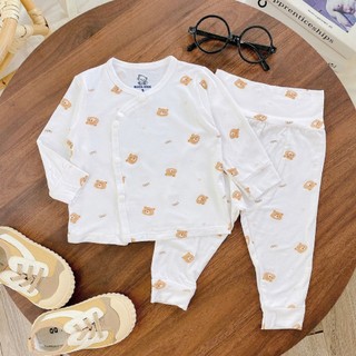 Quần áo sơ sinh dài tay vải pettit tăm tre cúc bấm, đồ bộ dài tay cho bé trai bé gái sơ sinh 0-9 tháng BH67