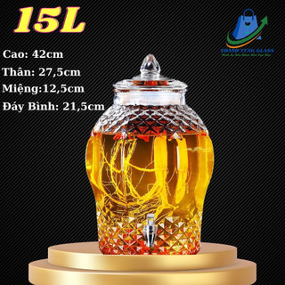 Bình ngâm rượu thủy tinh kim cương 15 lít ( DUNG TÍCH THỰC 13.5L )