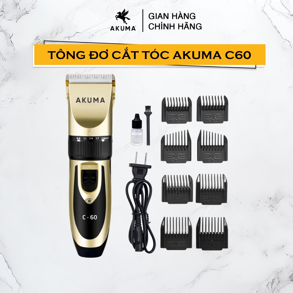 Tông Đơ Cắt Tóc Chuyên Nghiệp AKUMA C60 - Cắt Tóc Cho Bé, Người Lớn Cắt Ngọt, Máy Chạy Êm, Pin Tốt