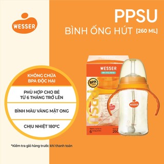 Bình ống hút PPSU Wesser 260ml (PPSU MÀU VÀNG MẬT ONG)