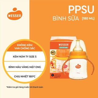 Bình sữa cổ RỘNG PPSU Wesser 180ml/260ml (PPSU MÀU VÀNG MẬT ONG)