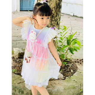 Gạo Sữa | Váy thun cotton phối voan siêu xinh cho bé 10-22kg , váy thun cầu vồng mát xinh mùa hè