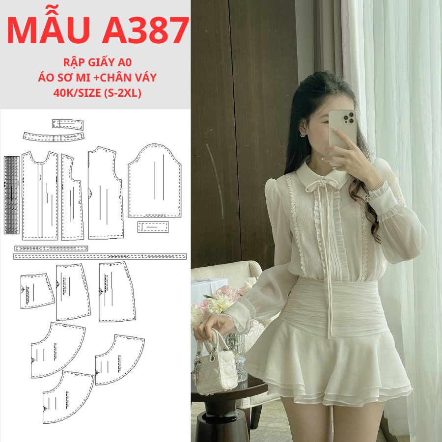 RẬP GIẤY A0 SET ÁO-CHÂN VÁY  A387 (KHÔNG PHẢI BÁN QUẦN ÁO)