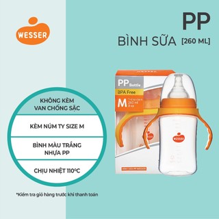 Bình sữa cổ RỘNG PP Wesser 180ml/260ml (PP MÀU TRẮNG)