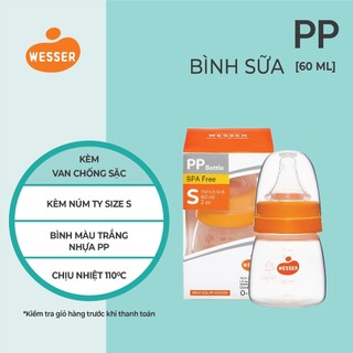 Bình sữa cổ HẸP PP Wesser 60ml/140ml/250ml (PP MÀU TRẮNG)