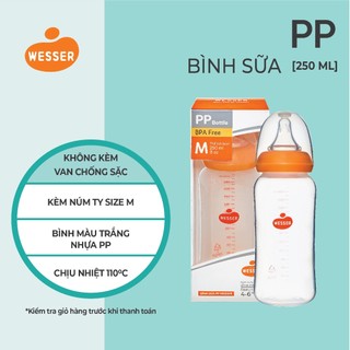 Bình sữa cổ HẸP PP Wesser 60ml/140ml/250ml (PP MÀU TRẮNG)