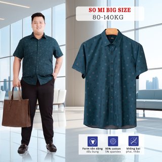 Áo Sơ Mi Cộc Tay Bigsize Nam 80-140kg AKYOO Cao Cấp, Co Giãn, Không Bai Mờ, Không Gây Khó Chịu Khi Mặc - SM CT XANH 23