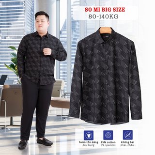 Áo Sơ Mi Dài Tay Bigsize Nam 80-140kg AKYOO Cao Cấp, Co Giãn, Không Bai Mờ, Không Gây Khó Chịu Khi Mặc - SM DT DEN 23