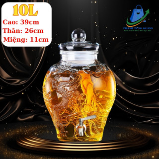Bình ngâm rượu thuỷ tinh 10 lít Chum Rồng ( DUNG TÍCH THỰC 9L )