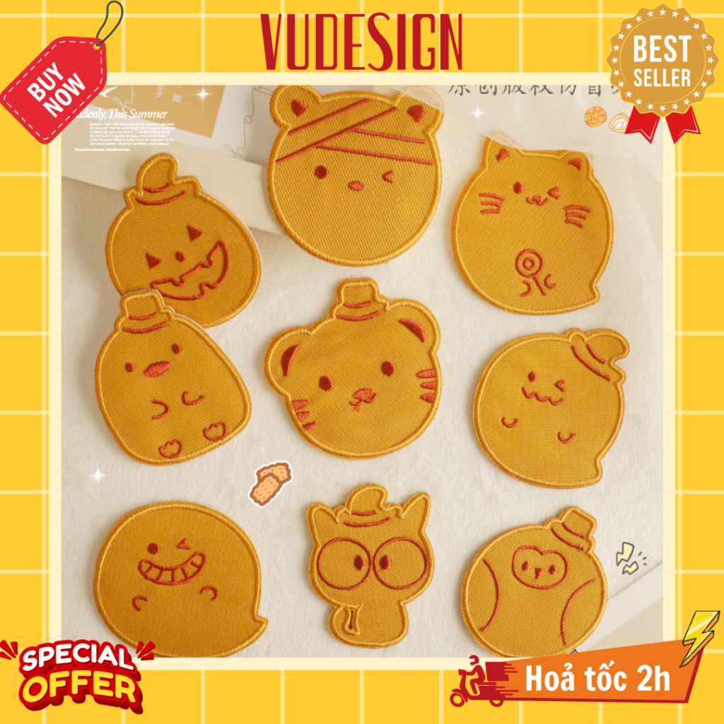 Sticker  Vải, Sticker Ủi Thêu Quần Áo, Balo, Túi, Mũ Màu Cam Halloween Orange Vudesign