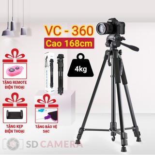 Chân máy ảnh Tripod VC-360 mẫu mới nhiều tính năng vượt trội Tặng Remote điện thoại, kẹp điện thoại, Bảo vệ sạc
