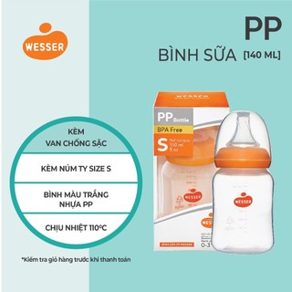 Bình sữa cổ HẸP PP Wesser 60ml/140ml/250ml (PP MÀU TRẮNG)