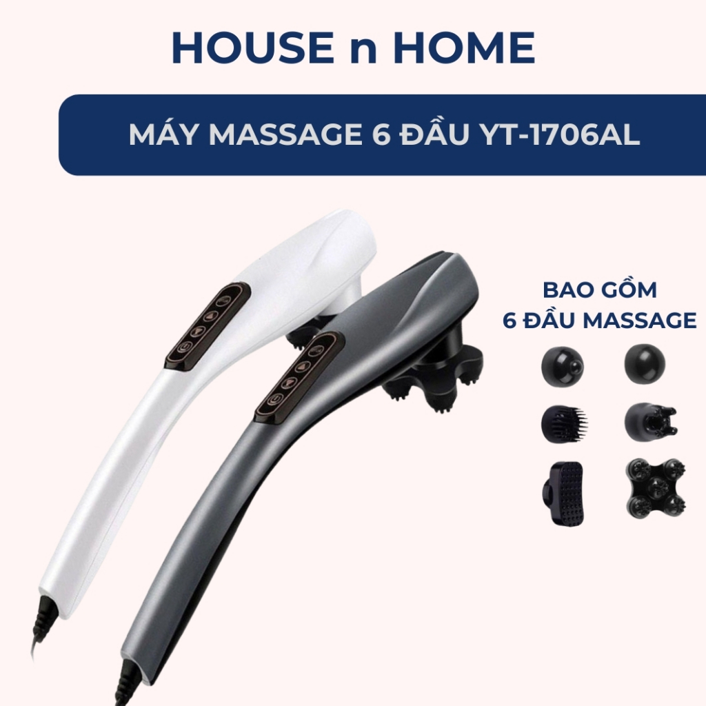 Máy massage đấm lưng cầm tay 6 đầu YT-1706AL - Máy massage cầm tay sạc pin, cắm điện, massage toàn thân - BẢN CAO CẤP
