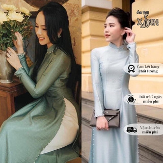 Áo dài truyền thống lụa pháp vân gỗ cao cấp đính kết ngọc - Áo Dài Xinh