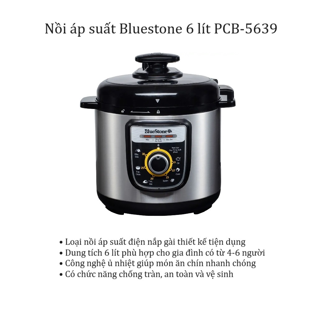 [Cam kết mới 100% chính hãng] Nồi áp suất Bluestone PCB-5639 6 lít