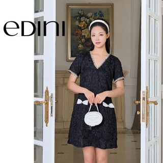Đầm Ren 3D Tay Ngắn Cổ V Viền Xích Thanh Lịch - EDINI - D1636