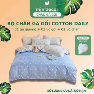 Bộ Chăn Ga Gối Cotton 3D Mịn Decor Bo Chun 20cm, Hạn Chế Nhăn Xù - Hoạ Tiết Kẻ, Basic
