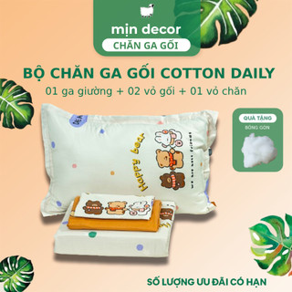 Bộ Chăn Ga Gối Cotton 3D, Ga Giường Cotton Poly Làm Phủ Đệm Dưới 30cm - Nhiều Hoạ Tiết