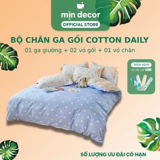 Bộ Chăn Ga Gối Cotton 3D Mịn Decor Bo Chun 20cm, Ga Nệm Cotton Poly Vỏ Chăn Có Khoá Kéo - Hoạ Tiết Kẻ, Basic