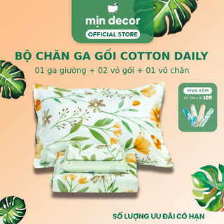 Bộ Chăn Ga Gối Cotton 3D Mịn Decor Bo Chun 10cm, Ga Gối Poly Vintage - Hoạ Tiết Hoa Lá