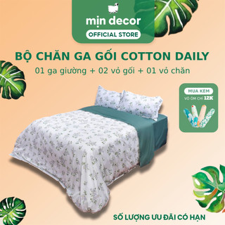 Bộ Chăn Ga Gối Cotton 3D Mịn Decor Bo Chun 20cm, Bộ 4 Món Gồm Ga Giường Vỏ Gối Vỏ Chăn Có Khoá Kéo
