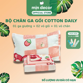 Bộ Chăn Ga Gối Cotton 3D Mịn Decor Bo Chun 20cm, Drap Giường Vỏ Chăn Không Kèm Ruột - Hoạ Tiết Dễ Thương