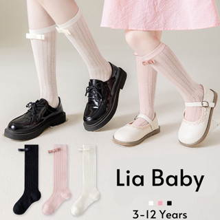 Tất Cao Cổ Ren Nơ 3 Màu Trắng Đen Hồng Cho Bé Gái - Vớ Học Sinh Phong Cách Hàn Quốc