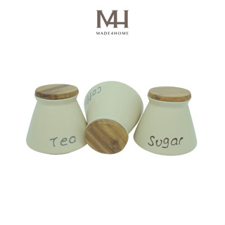 Hũ gốm có nắp hít đựng gia vị nhà bếp màu kem Made4Home