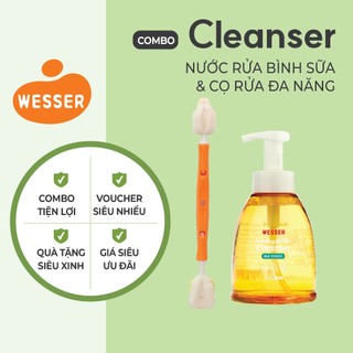 Combo nước rửa bình sữa chai + Dụng cụ vệ sinh bình sữa đa năng Wesser