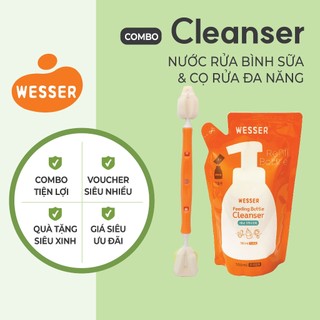 Bộ nước rửa bình sữa gói + Dụng cụ vệ sinh bình sữa đa năng Wesser (Nhập khẩu Hàn Quốc)
