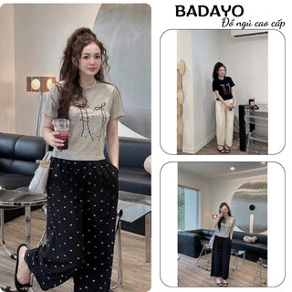 Bộ đồ nữ bộ mặc nhà áo chất thun phối nơ quần chấm bi siêu xinh BADAYO hcom2515