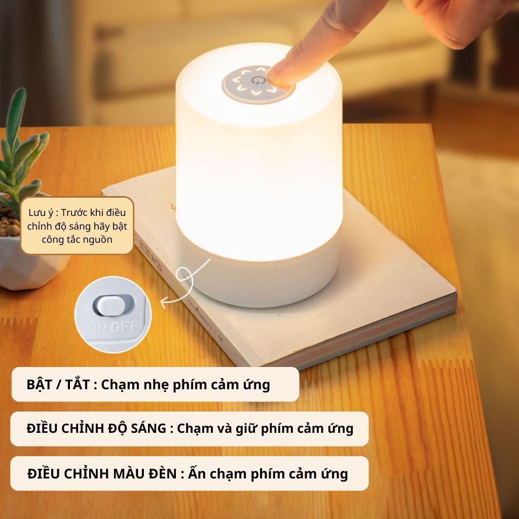 Đèn ngủ để bàn cảm ứng 3 màu ánh sáng, Đèn led trang trí phòng ngủ bàn làm việc mini | BigBuy360 - bigbuy360.vn