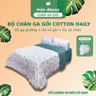 Bộ Chăn Ga Gối Cotton 3D Mịn Decor, Ga Trải Nệm Cotton Poly Vỏ Chăn Có Khoá Kéo, Bo Chun 10cm