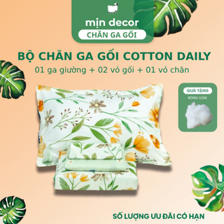 Bộ Chăn Ga Gối Cotton 3D Mịn Decor Bo Chun 20cm, Trang Trí Phòng Ngủ Phong Cách Hàn Quốc - Hoạ Tiết Hoa Lá