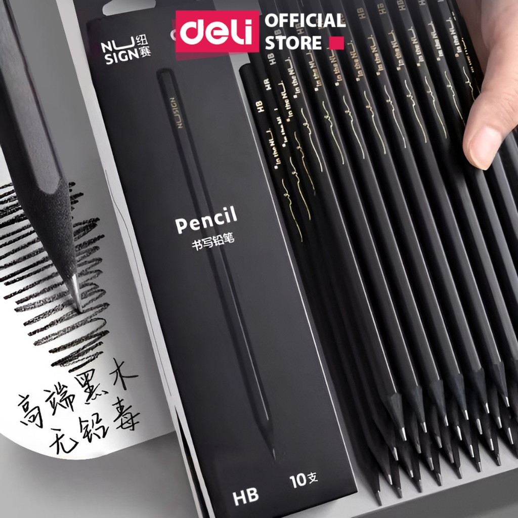 Bút Chì 2B HB Gỗ Nusign Cao Cấp Deli - Chì Đậm Tô Trắc Nghiệm Làm Bài Kiểm Tra Nhạy Với Máy Chấm Thi Học Sinh Văn Phòng
