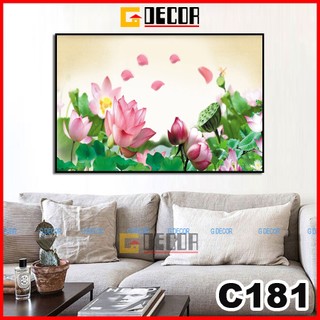 Tranh treo tường canvas 1 bức hiện đại, tranh hoa sen trang trí phòng khách, phòng ngủ, spa C181