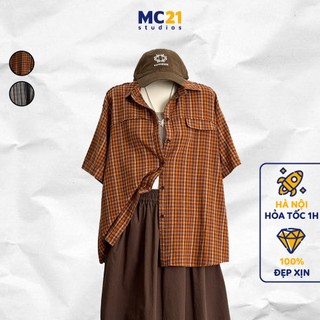 Áo sơ mi ngắn tay MC21.STUDIOS kẻ caro Ulzzang Streetwear Hàn Quốc shirt vải xịn mềm A4157