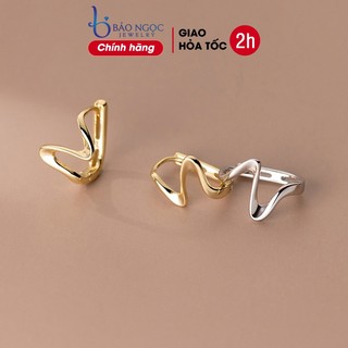 Bông tai bạc nữ S925 họa tiết lượn sóng thiết kế bất đối xứng phong cách cá tính - B2973