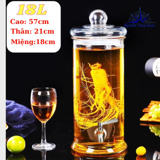 Bình Ngâm Rượu thuỷ tinh dáng trụ trơn 18 Lít