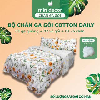 Bộ Chăn Ga Gối Cotton 3D Mịn Decor Bo Chun 10cm, Trang Trí Phòng Ngủ Phong Cách Hàn Quốc - Hoạ Tiết Hoa Lá