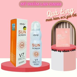 Xịt chống nắng trắng da mặt, body Sun Screen V7 SPF50 Hàn Quốc nâng tone, chống nước, không bết dính
