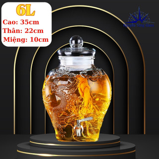 Bình ngâm rượu thuỷ tinh 6 lít Chum Rồng ( DUNG TÍCH THỰC 5.2L )
